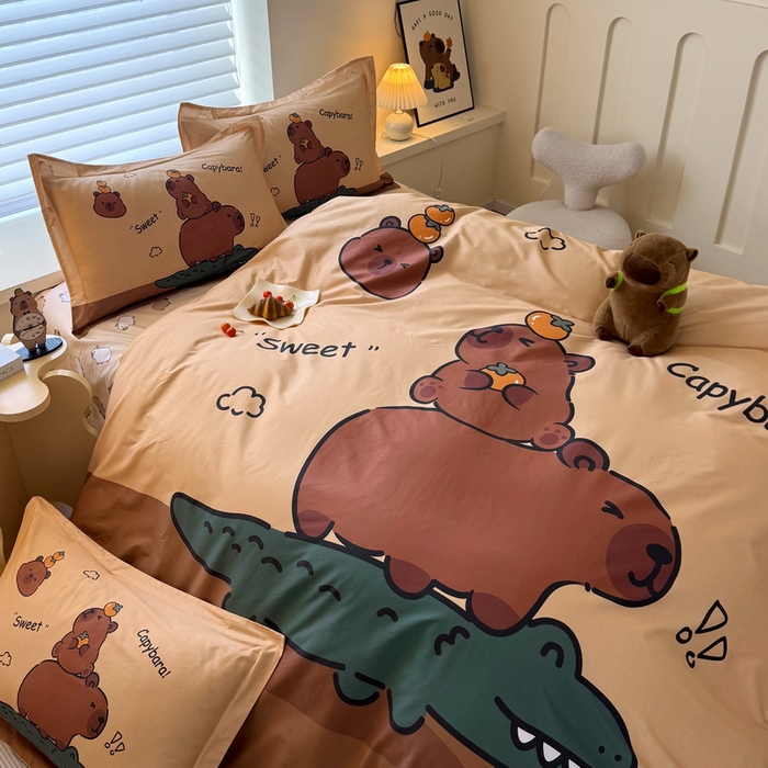 91家纺网 家纺一手货源 找家纺 蘭菲家纺 2025新款全棉大版卡皮巴拉系列四件套 征服拉