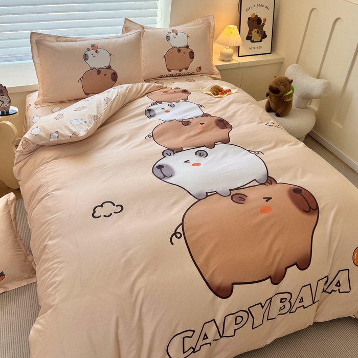 91家纺网 家纺一手货源 找家纺 蘭菲家纺 2025新款全棉大版卡皮巴拉系列四件套 沉浸式