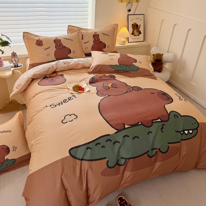 91家纺网 家纺一手货源 找家纺 蘭菲家纺 2025新款全棉大版卡皮巴拉系列四件套 征服拉