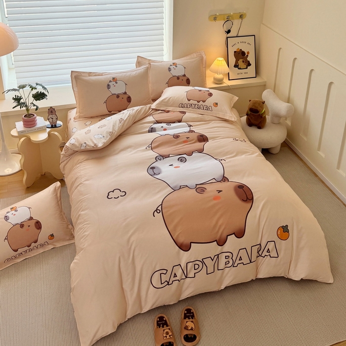 91家纺网 家纺一手货源 找家纺 蘭菲家纺 2025新款全棉大版卡皮巴拉系列四件套 沉浸式