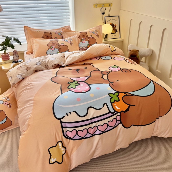 91家纺网 家纺一手货源 找家纺 蘭菲家纺 2025新款全棉大版卡皮巴拉系列四件套 爱卡皮