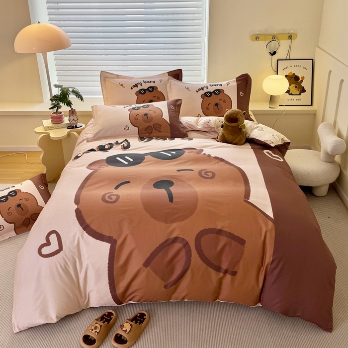 蘭菲家纺 2025新款全棉大版卡皮巴拉系列四件套 皮小蛋