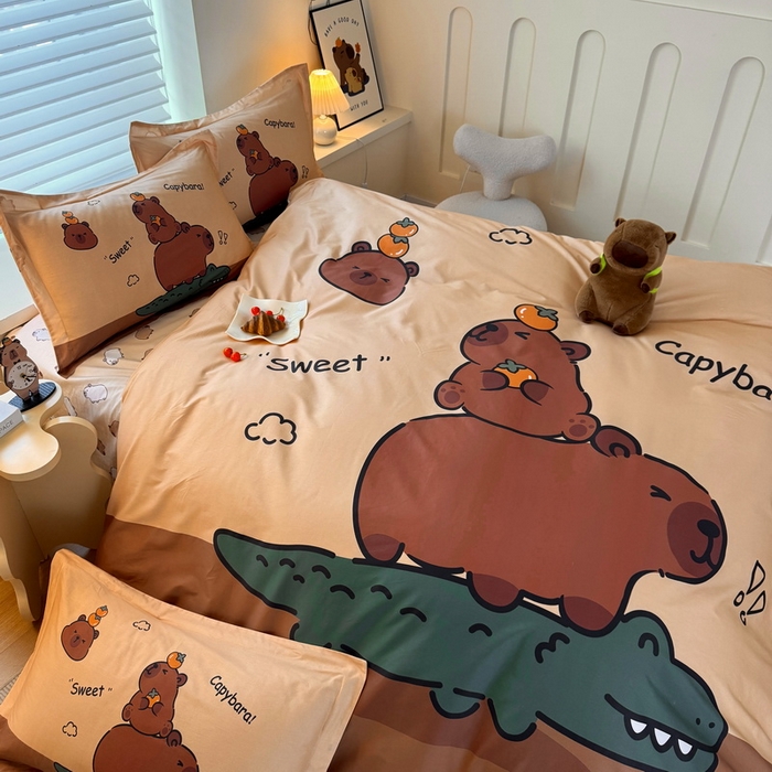 91家纺网 家纺一手货源 找家纺 蘭菲家纺 2025新款全棉大版卡皮巴拉系列四件套 征服拉