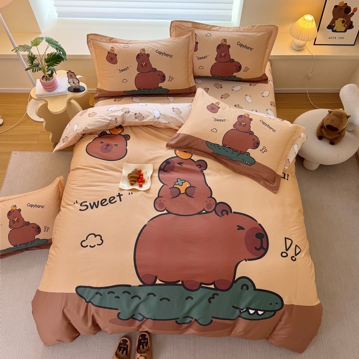 91家纺网 家纺一手货源 找家纺 蘭菲家纺 2025新款全棉大版卡皮巴拉系列四件套 征服拉