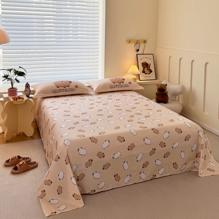 91家纺网 家纺一手货源 找家纺 蘭菲家纺 2025新款全棉大版卡皮巴拉系列四件套 沉浸式