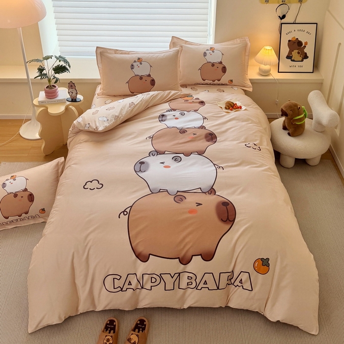 91家纺网 家纺一手货源 找家纺 蘭菲家纺 2025新款全棉大版卡皮巴拉系列四件套 沉浸式