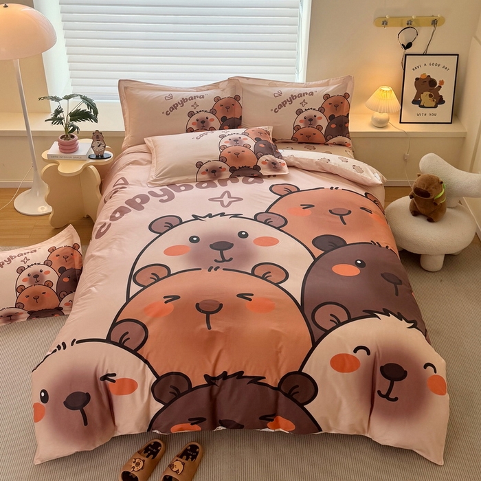 蘭菲家纺 2025新款全棉大版卡皮巴拉系列四件套 豚一家