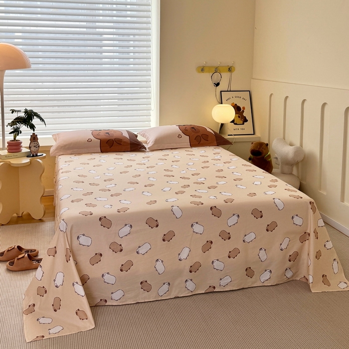 91家纺网 家纺一手货源 找家纺 蘭菲家纺 2025新款全棉大版卡皮巴拉系列四件套 皮小蛋