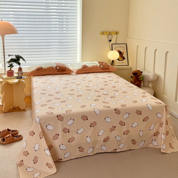 91家纺网 家纺一手货源 找家纺 蘭菲家纺 2025新款全棉大版卡皮巴拉系列四件套 熊巴拉