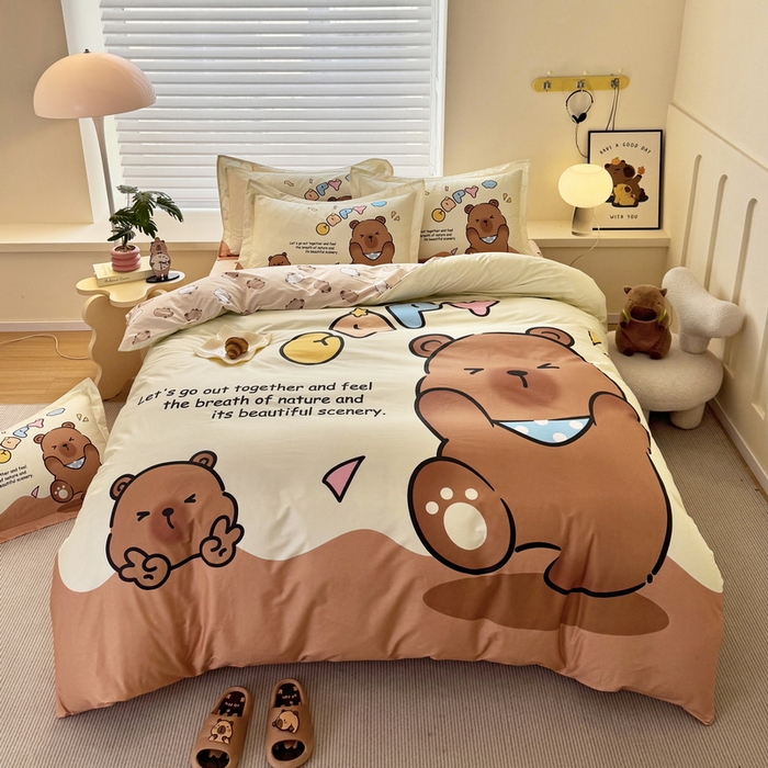 蘭菲家纺 2025新款全棉大版卡皮巴拉系列四件套 熊巴拉