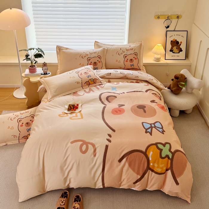 91家纺网 家纺一手货源 找家纺 蘭菲家纺 2025新款全棉大版卡皮巴拉系列四件套 大美豚