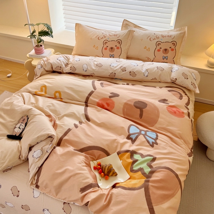 91家纺网 家纺一手货源 找家纺 蘭菲家纺 2025新款全棉大版卡皮巴拉系列四件套 大美豚