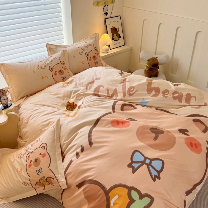 91家纺网 家纺一手货源 找家纺 蘭菲家纺 2025新款全棉大版卡皮巴拉系列四件套 大美豚