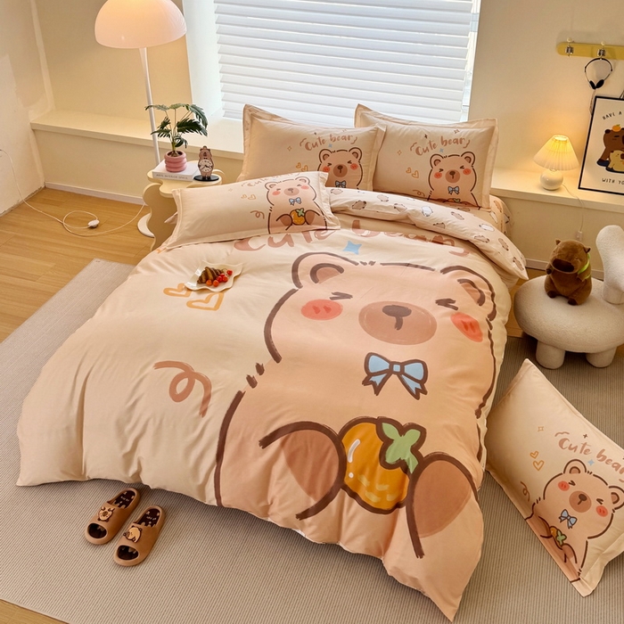 91家纺网 家纺一手货源 找家纺 蘭菲家纺 2025新款全棉大版卡皮巴拉系列四件套 大美豚