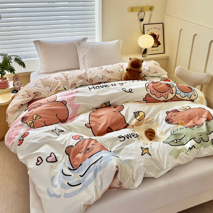 91家纺网 家纺一手货源 找家纺 蘭菲家纺 2025新款全棉大版卡皮巴拉系列单品被套 豚世界