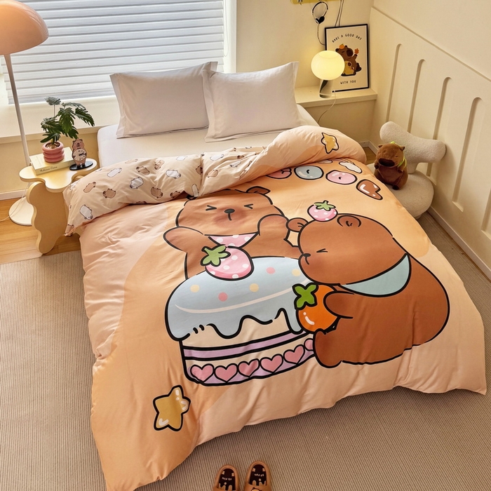 91家纺网 家纺一手货源 找家纺 蘭菲家纺 2025新款全棉大版卡皮巴拉系列单品被套 爱卡皮