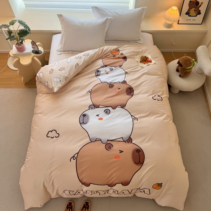 91家纺网 家纺一手货源 找家纺 蘭菲家纺 2025新款全棉大版卡皮巴拉系列单品被套 沉浸式