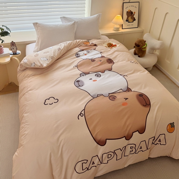 91家纺网 家纺一手货源 找家纺 蘭菲家纺 2025新款全棉大版卡皮巴拉系列单品被套 沉浸式