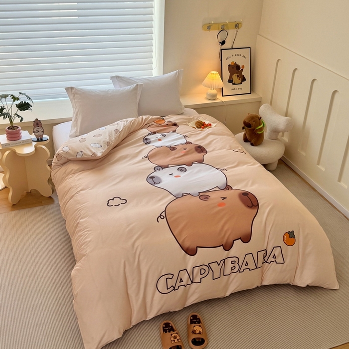 91家纺网 家纺一手货源 找家纺 蘭菲家纺 2025新款全棉大版卡皮巴拉系列单品被套 沉浸式