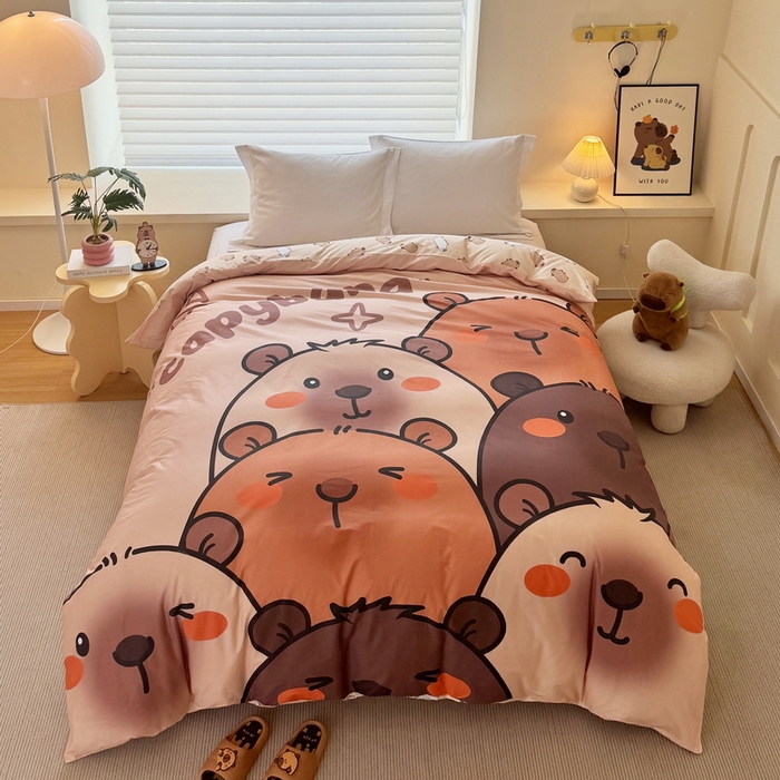 91家纺网 家纺一手货源 找家纺 蘭菲家纺 2025新款全棉大版卡皮巴拉系列单品被套 豚一家