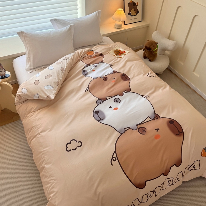 91家纺网 家纺一手货源 找家纺 蘭菲家纺 2025新款全棉大版卡皮巴拉系列单品被套 沉浸式