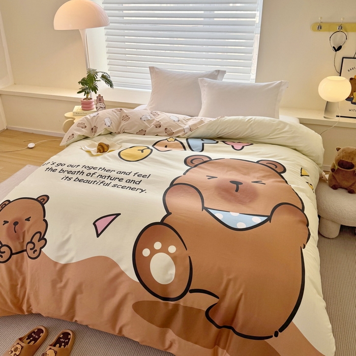 91家纺网 家纺一手货源 找家纺 蘭菲家纺 2025新款全棉大版卡皮巴拉系列单品被套 熊巴拉