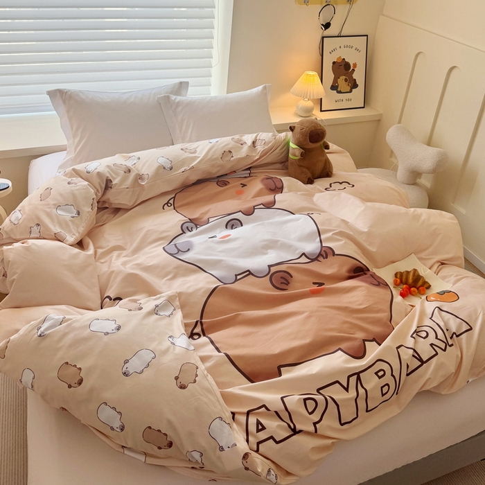 91家纺网 家纺一手货源 找家纺 蘭菲家纺 2025新款全棉大版卡皮巴拉系列单品被套 沉浸式