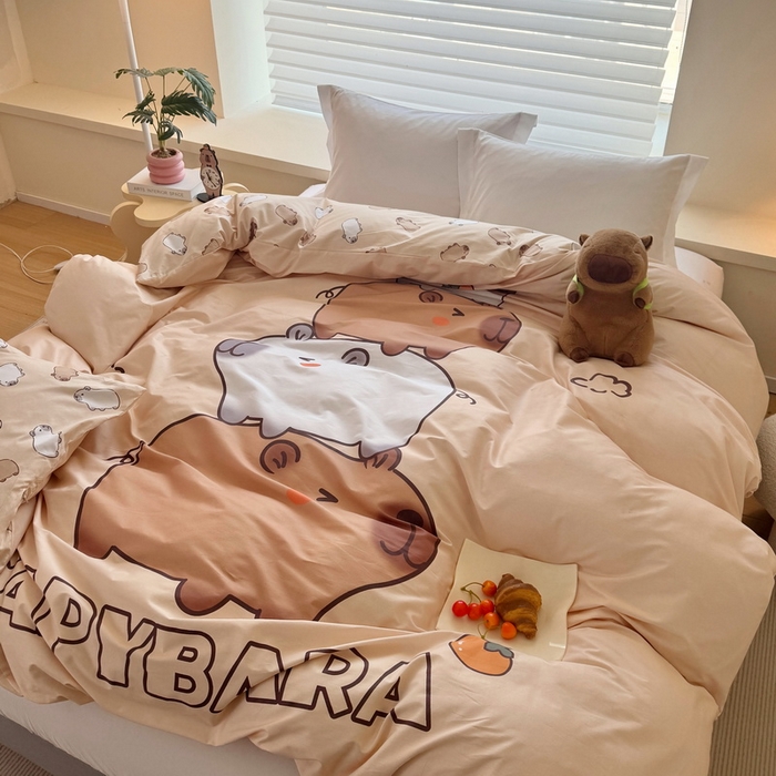 91家纺网 家纺一手货源 找家纺 蘭菲家纺 2025新款全棉大版卡皮巴拉系列单品被套 沉浸式