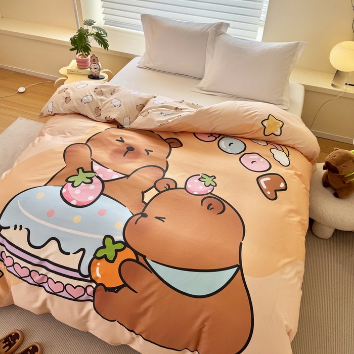 91家纺网 家纺一手货源 找家纺 蘭菲家纺 2025新款全棉大版卡皮巴拉系列单品被套 爱卡皮