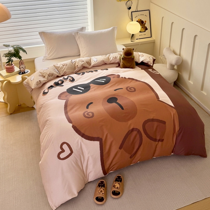 91家纺网 家纺一手货源 找家纺 蘭菲家纺 2025新款全棉大版卡皮巴拉系列单品被套 皮小蛋