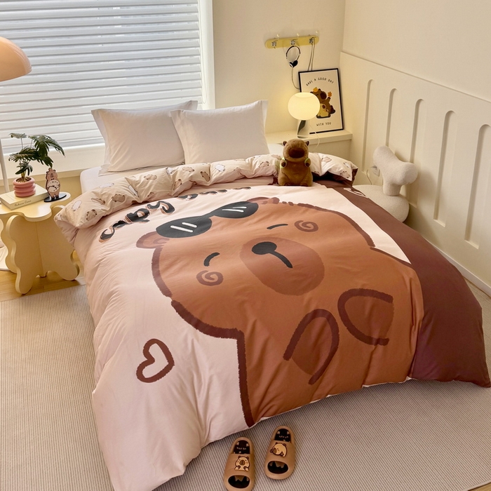 91家纺网 家纺一手货源 找家纺 蘭菲家纺 2025新款全棉大版卡皮巴拉系列单品被套 皮小蛋