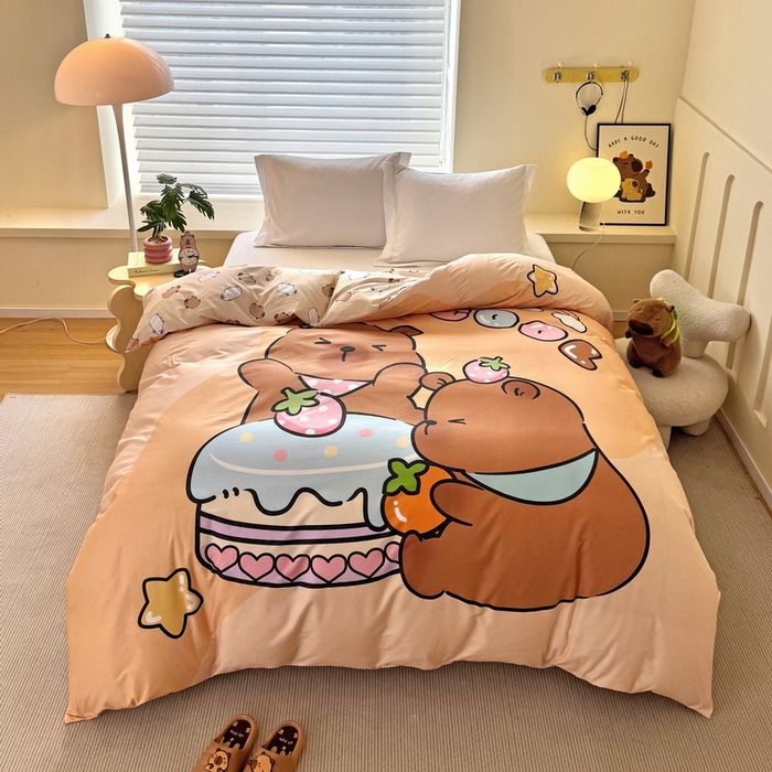 91家纺网 家纺一手货源 找家纺 蘭菲家纺 2025新款全棉大版卡皮巴拉系列单品被套 爱卡皮