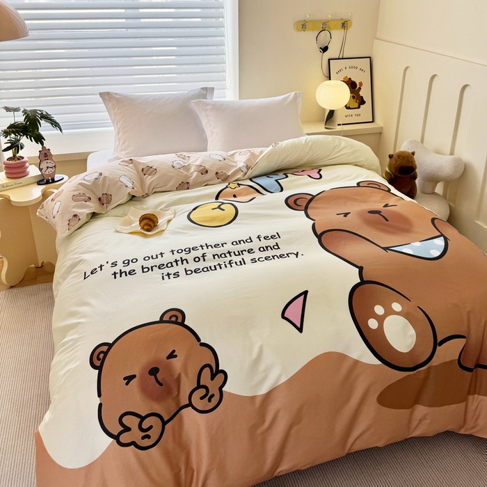 91家纺网 家纺一手货源 找家纺 蘭菲家纺 2025新款全棉大版卡皮巴拉系列单品被套 熊巴拉