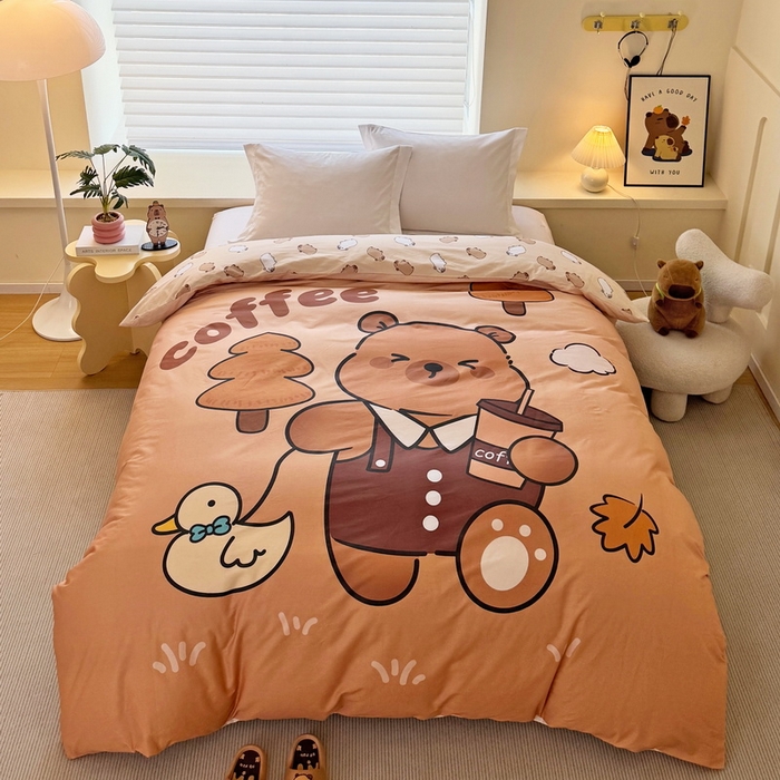 91家纺网 家纺一手货源 找家纺 蘭菲家纺 2025新款全棉大版卡皮巴拉系列单品被套 拉小鸭