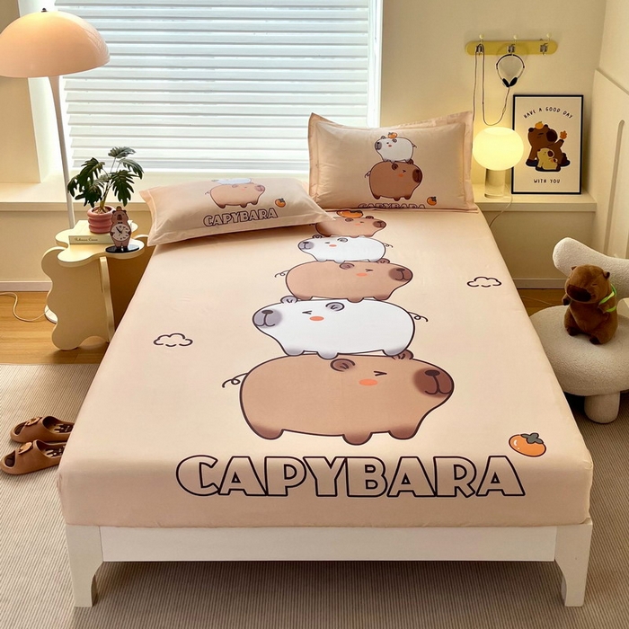 91家纺网 家纺一手货源 找家纺 （总）蘭菲家纺 2025新款全棉大版卡皮巴拉系列单品床笠