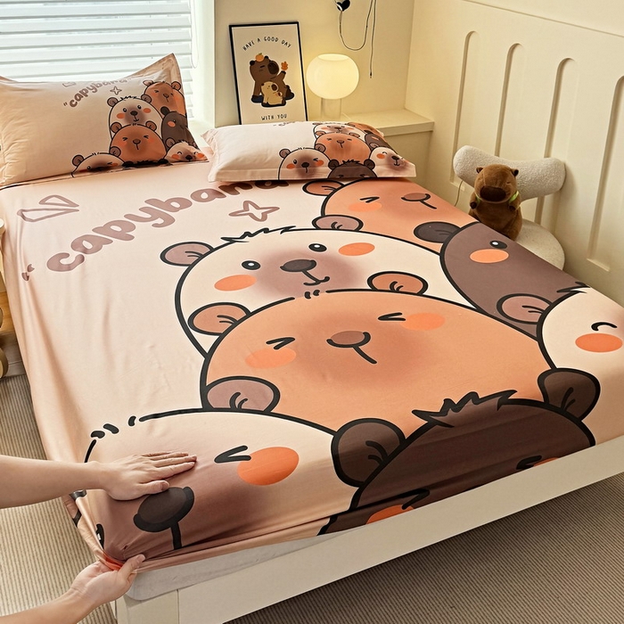 91家纺网 家纺一手货源 找家纺 蘭菲家纺 2025新款全棉大版卡皮巴拉系列单品床笠 豚一家