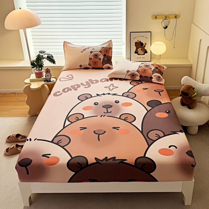 91家纺网 家纺一手货源 找家纺 蘭菲家纺 2025新款全棉大版卡皮巴拉系列单品床笠 豚一家