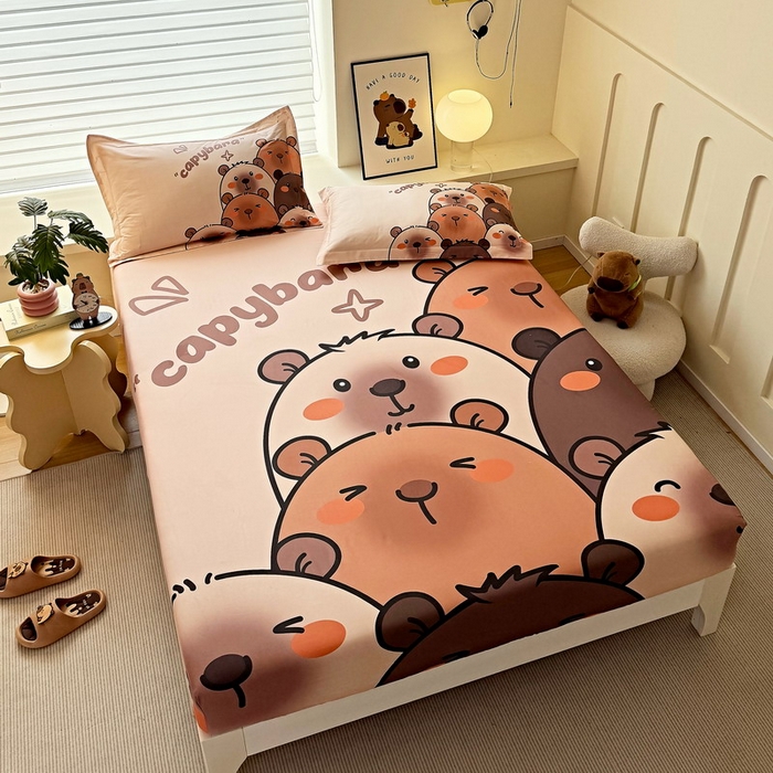 91家纺网 家纺一手货源 找家纺 蘭菲家纺 2025新款全棉大版卡皮巴拉系列单品床笠 豚一家