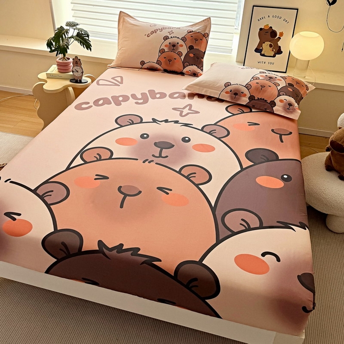 91家纺网 家纺一手货源 找家纺 蘭菲家纺 2025新款全棉大版卡皮巴拉系列单品床笠 豚一家