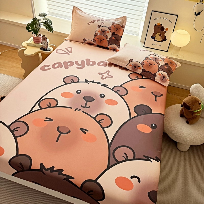 91家纺网 家纺一手货源 找家纺 蘭菲家纺 2025新款全棉大版卡皮巴拉系列单品床笠 豚一家