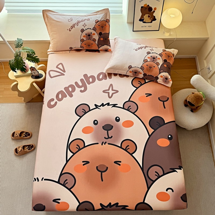 91家纺网 家纺一手货源 找家纺 蘭菲家纺 2025新款全棉大版卡皮巴拉系列单品床笠 豚一家