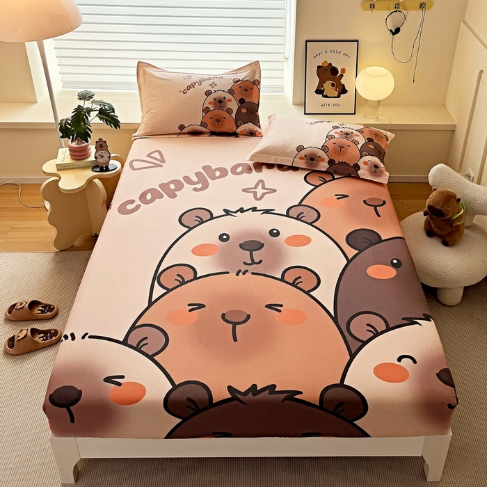 91家纺网 家纺一手货源 找家纺 （总）蘭菲家纺 2025新款全棉大版卡皮巴拉系列单品床笠