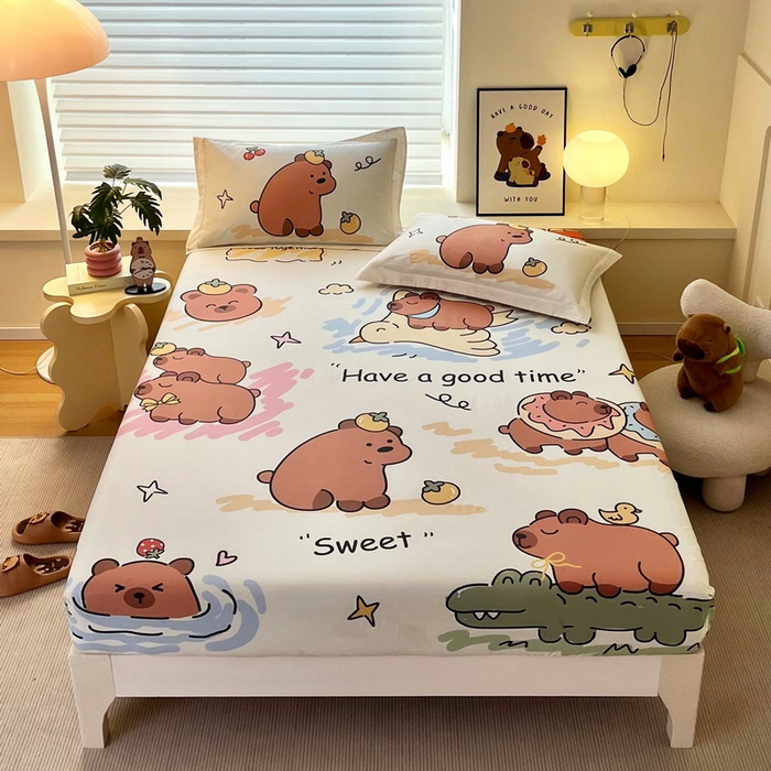 91家纺网 家纺一手货源 找家纺 （总）蘭菲家纺 2025新款全棉大版卡皮巴拉系列单品床笠