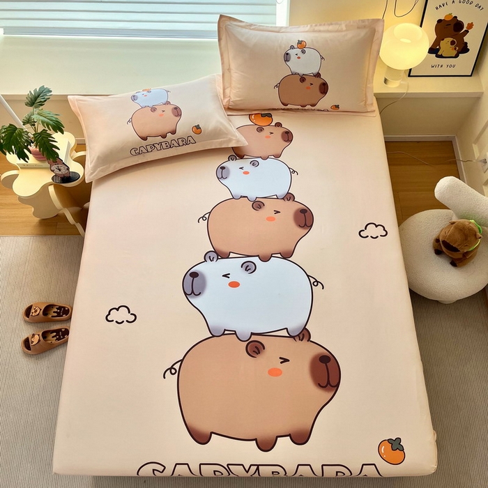 91家纺网 家纺一手货源 找家纺 蘭菲家纺 2025新款全棉大版卡皮巴拉系列单品床笠 沉浸式