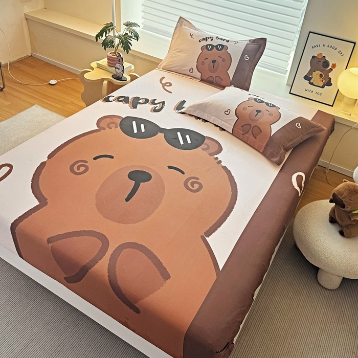 91家纺网 家纺一手货源 找家纺 蘭菲家纺 2025新款全棉大版卡皮巴拉系列单品床笠 皮小蛋