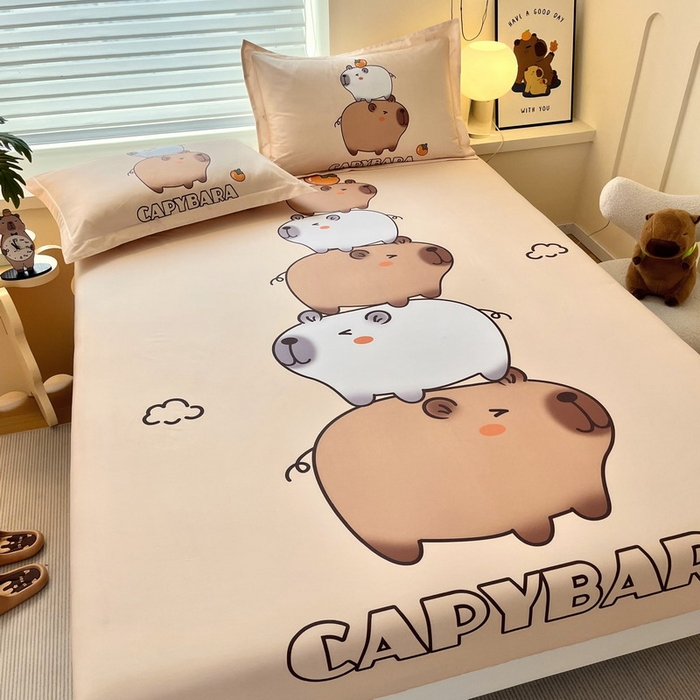 91家纺网 家纺一手货源 找家纺 蘭菲家纺 2025新款全棉大版卡皮巴拉系列单品床笠 沉浸式