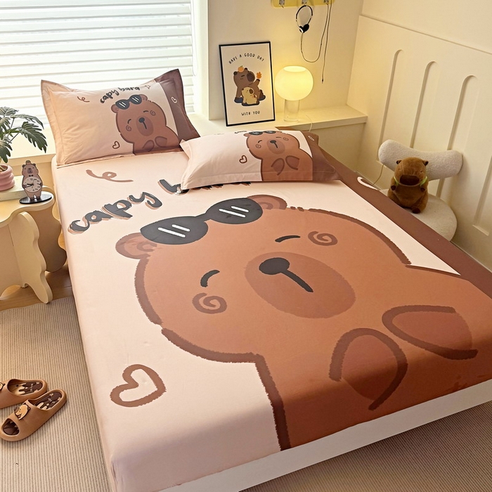 91家纺网 家纺一手货源 找家纺 蘭菲家纺 2025新款全棉大版卡皮巴拉系列单品床笠 皮小蛋