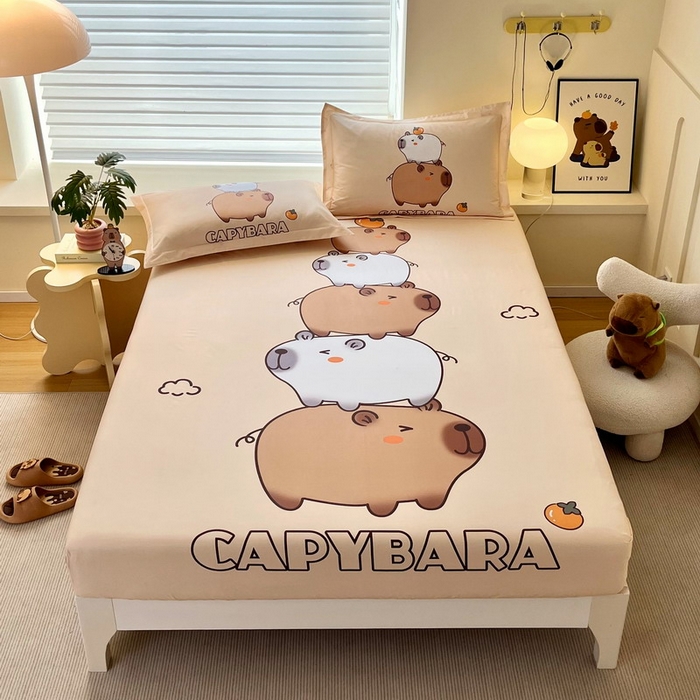 91家纺网 家纺一手货源 找家纺 蘭菲家纺 2025新款全棉大版卡皮巴拉系列单品床笠 沉浸式