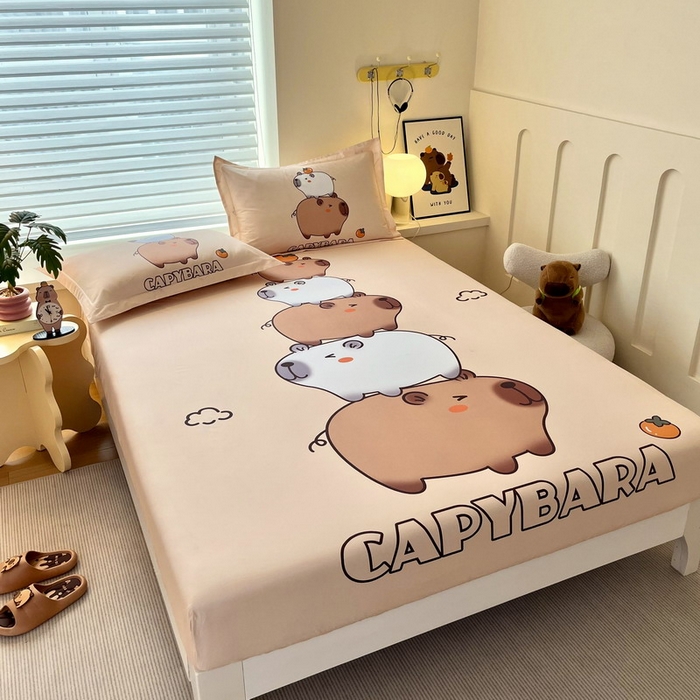 91家纺网 家纺一手货源 找家纺 蘭菲家纺 2025新款全棉大版卡皮巴拉系列单品床笠 沉浸式