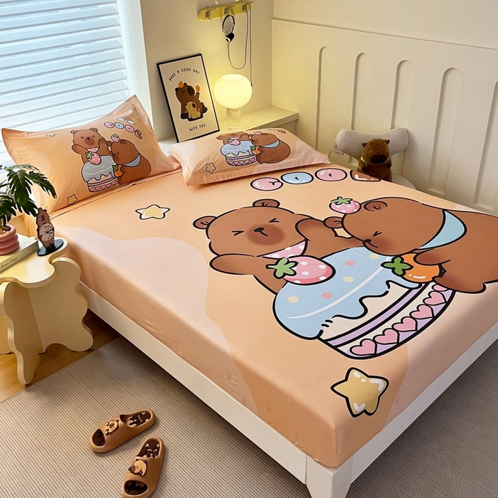 91家纺网 家纺一手货源 找家纺 蘭菲家纺 2025新款全棉大版卡皮巴拉系列单品床笠 爱卡皮